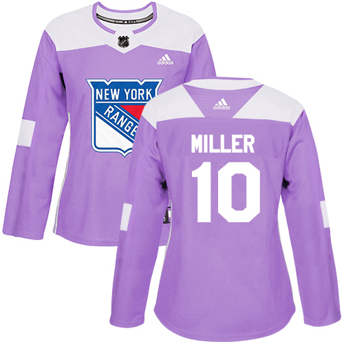 Adidas Rangers #10 J.T. Miller Purple Authentic Fights Cancer Women's Stitched NHL Jersey